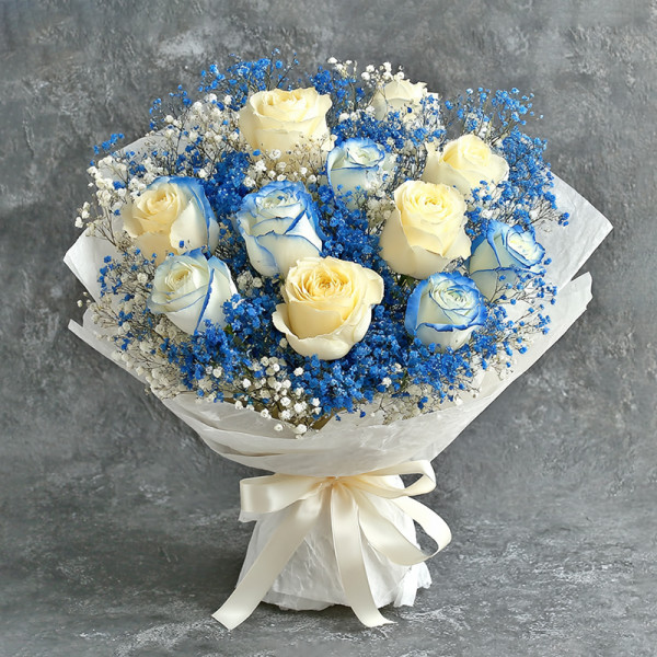 Azure Whisper — Blue-Edged White Rose & Star Mist